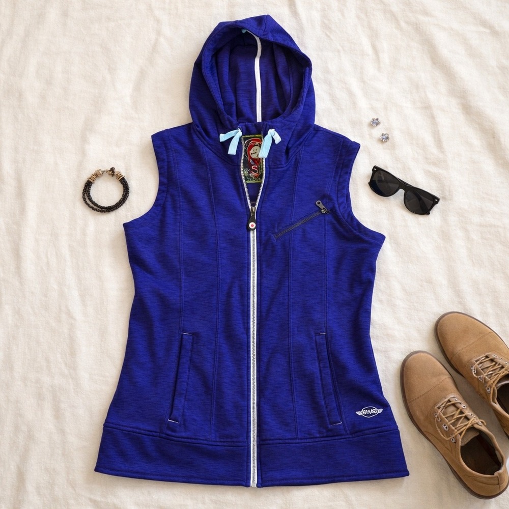 Sims Snowboarding Womens XL Blue Space Dye Full Zip Fleece Lined Hooded Vest